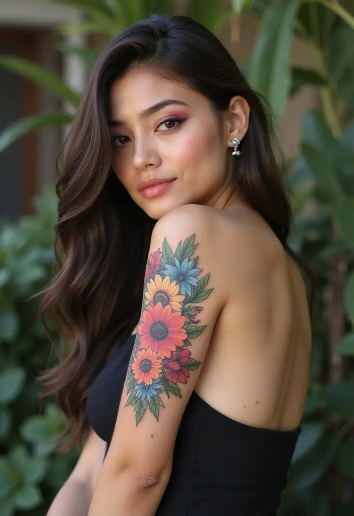 25 Best Cover Up Tattoos for Women: Transform Old Ink - 21. Colorful Floral Banner