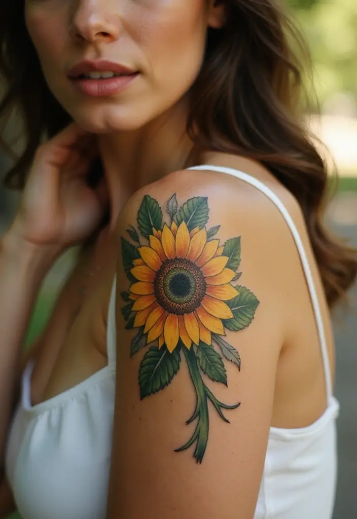 25 Boujee Tattoos for Women: Luxe & High-End Ink Ideas - 12. Sunflower Sophistication