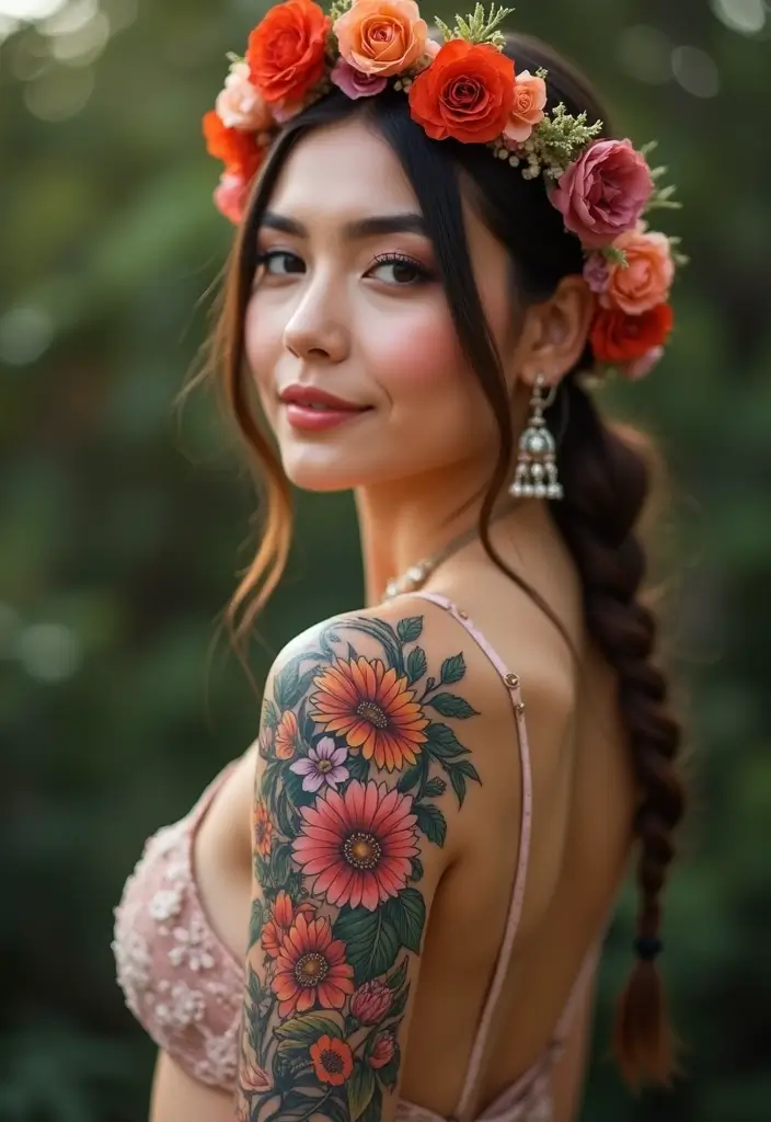 25 Boujee Tattoos for Women: Luxe & High-End Ink Ideas - 15. Floral Crown