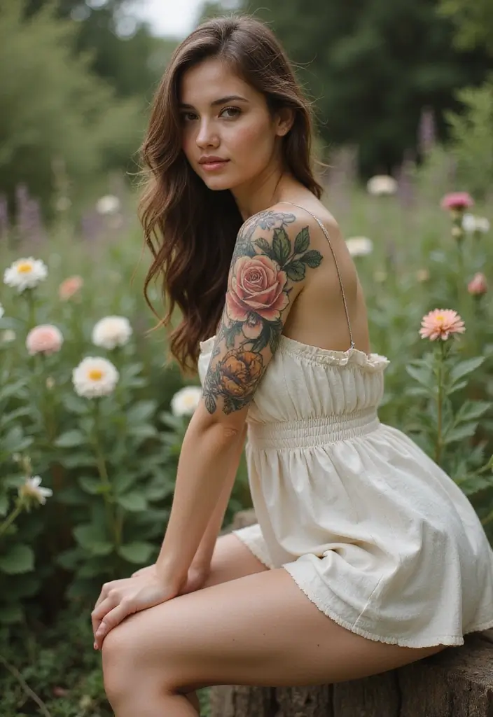 25 Boujee Tattoos for Women: Luxe & High-End Ink Ideas - 18. Vintage Floral Portraits