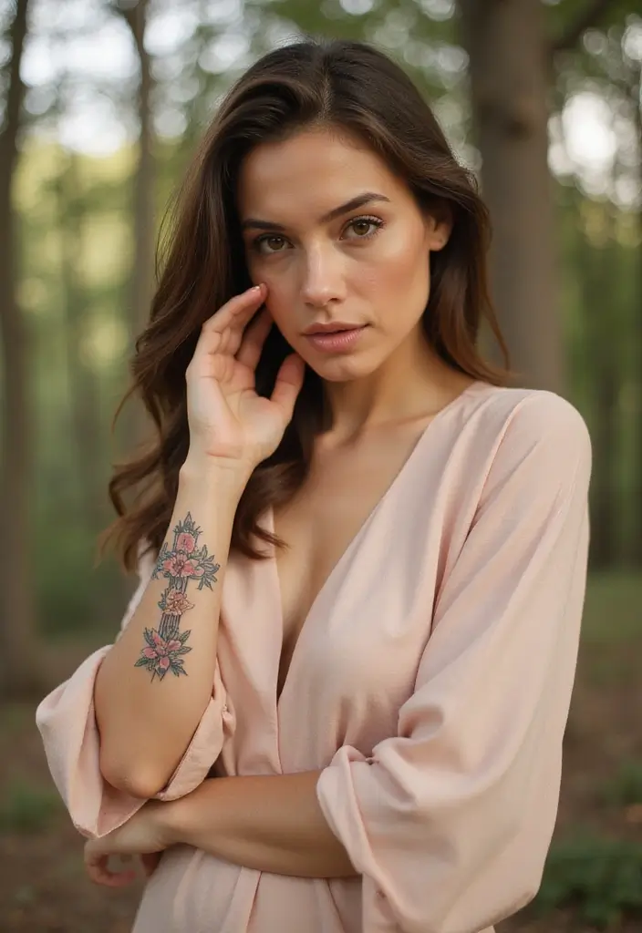 25 Boujee Tattoos for Women: Luxe & High-End Ink Ideas - 20. Floral Cross