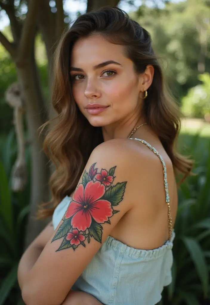 25 Boujee Tattoos for Women: Luxe & High-End Ink Ideas - 8. Hibiscus Dream