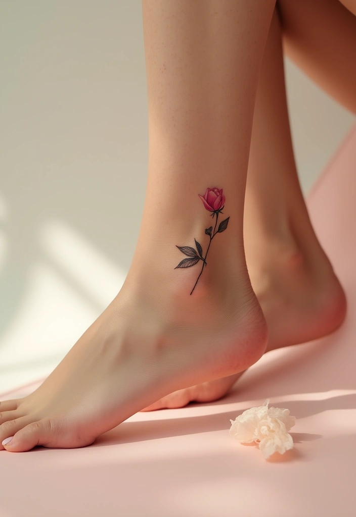 25 Delicate Ankle Tattoos for Women: Simple & Feminine Ink - 1. Minimalist Rosebud