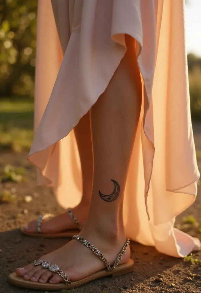 25 Delicate Ankle Tattoos for Women: Simple & Feminine Ink - 12. Elegant Crescent Moon