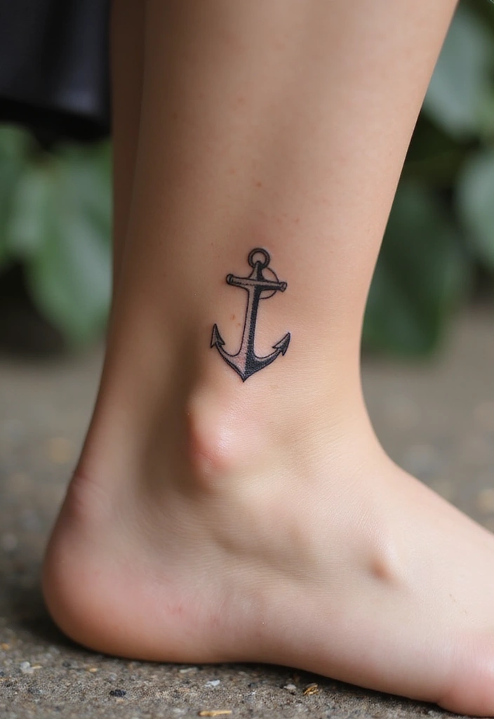 25 Delicate Ankle Tattoos for Women: Simple & Feminine Ink - 14. Small Anchor Tattoo