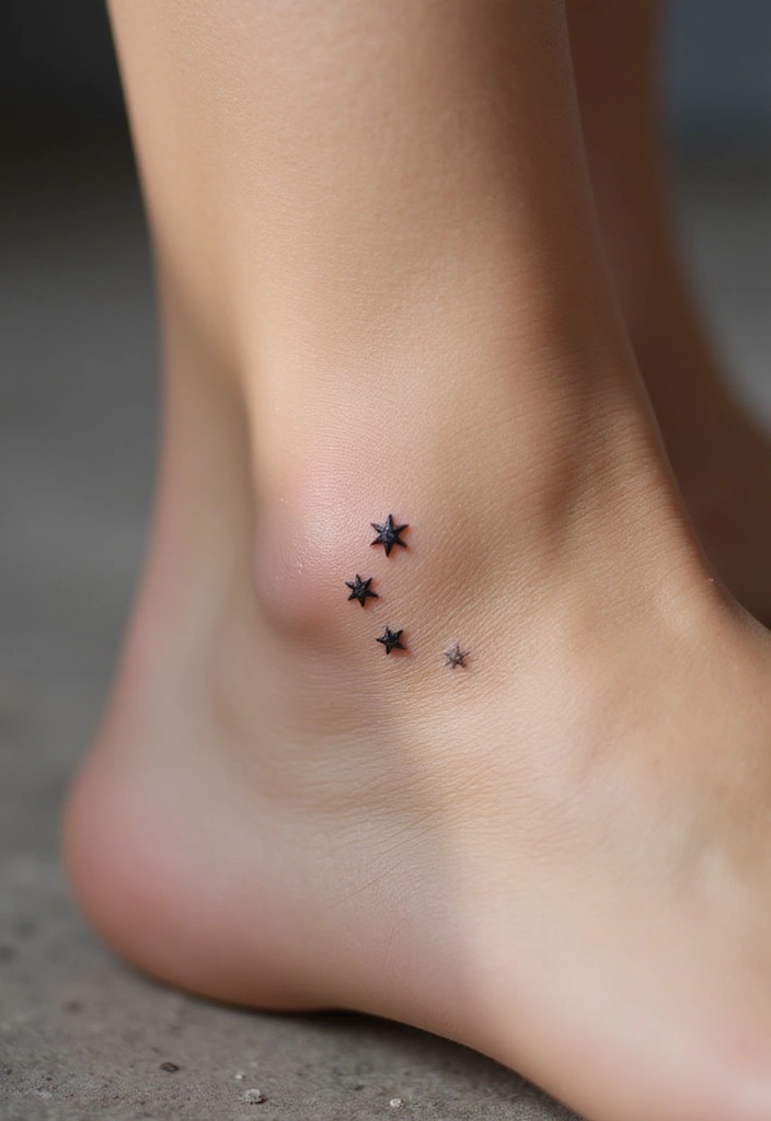 25 Delicate Ankle Tattoos for Women: Simple & Feminine Ink - 16. Tiny Star Cluster