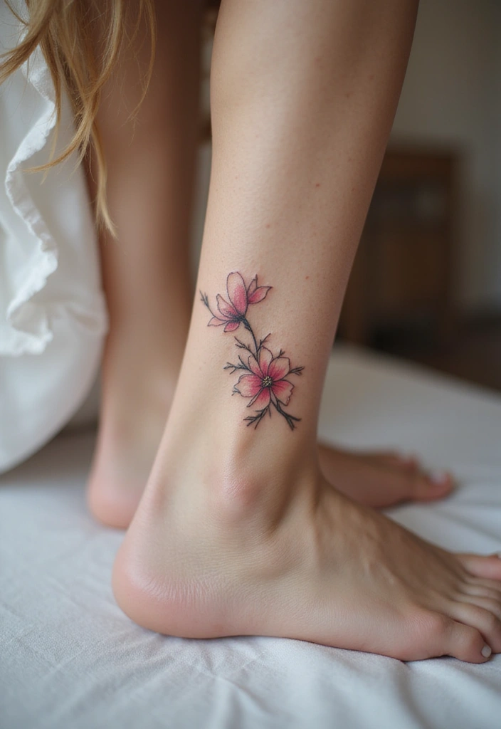 25 Delicate Ankle Tattoos for Women: Simple & Feminine Ink - 17. Sweet Cherry Blossom