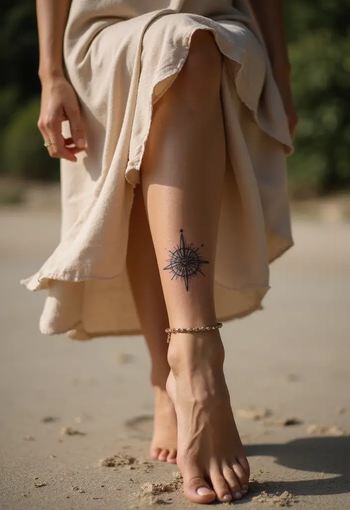 25 Delicate Ankle Tattoos for Women: Simple & Feminine Ink - 18. Delicate Compass
