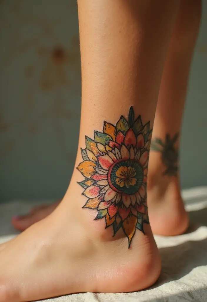25 Delicate Ankle Tattoos for Women: Simple & Feminine Ink - 19. Floral Mandala