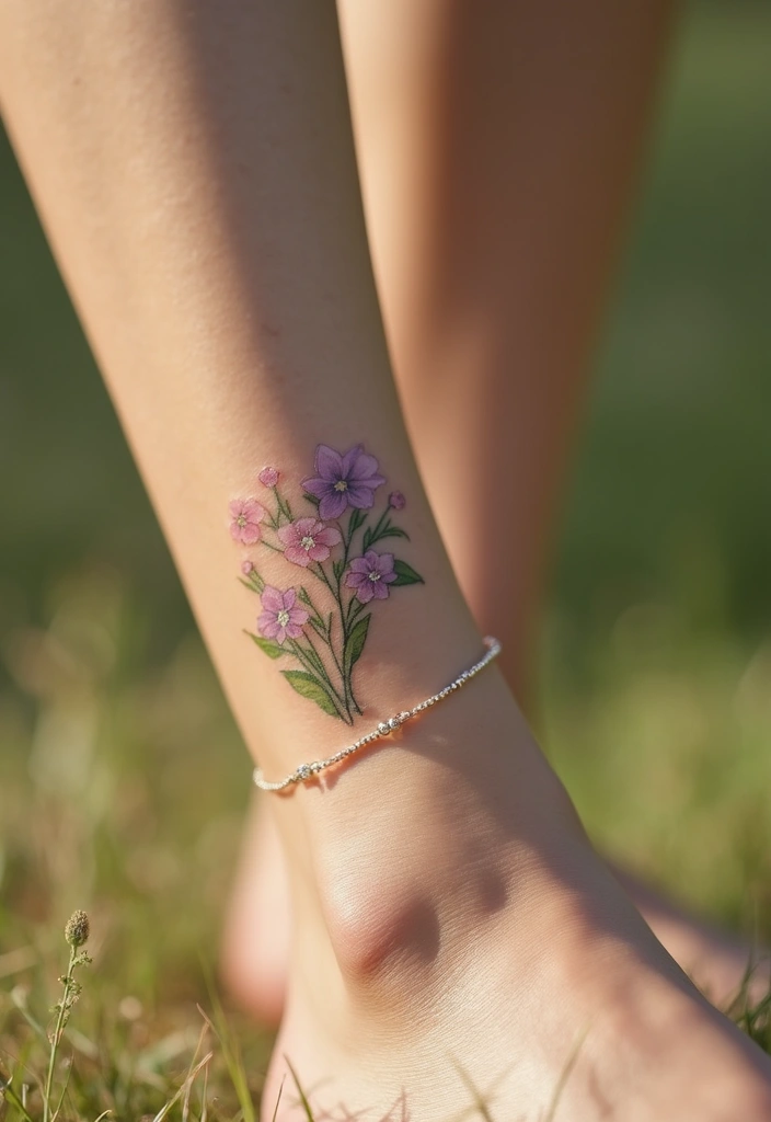 25 Delicate Ankle Tattoos for Women: Simple & Feminine Ink - 2. Tiny Wildflower Bouquet