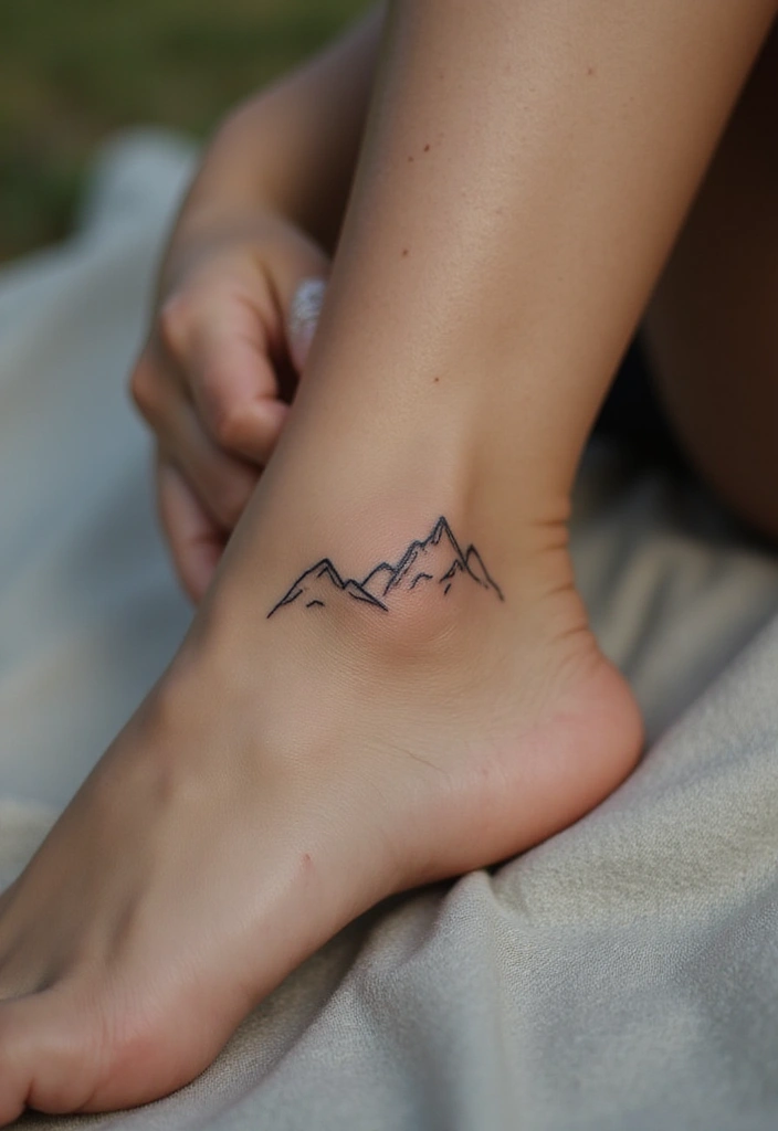 25 Delicate Ankle Tattoos for Women: Simple & Feminine Ink - 21. Subtle Mountain Range
