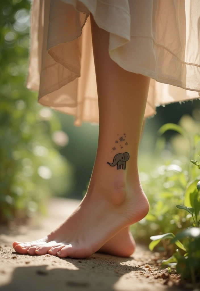 25 Delicate Ankle Tattoos for Women: Simple & Feminine Ink - 24. Baby Elephant
