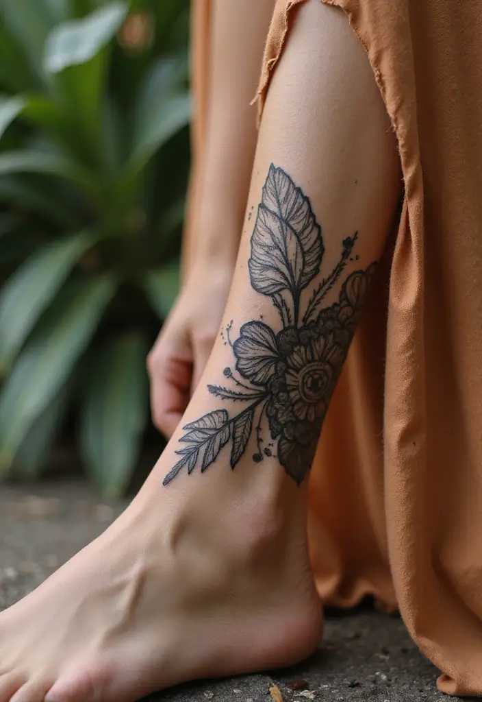 25 Delicate Ankle Tattoos for Women: Simple & Feminine Ink - 7. Geometric Floral Design