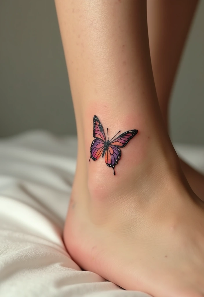 25 Delicate Ankle Tattoos for Women: Simple & Feminine Ink - 8. Butterfly Motif
