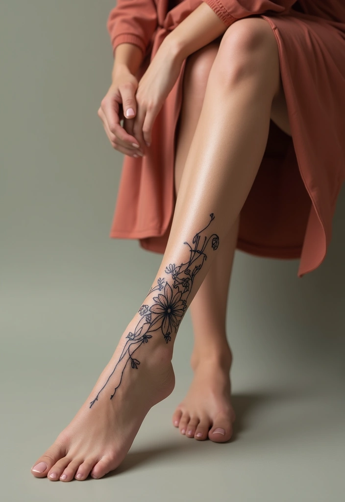 25 Delicate Ankle Tattoos for Women: Simple & Feminine Ink - 9. Abstract Floral Lines