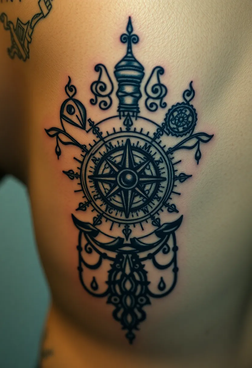 25 Elegant Rib Tattoos for Women: Creative & Feminine Body Art Ideas - 17. Vintage Compass Designs