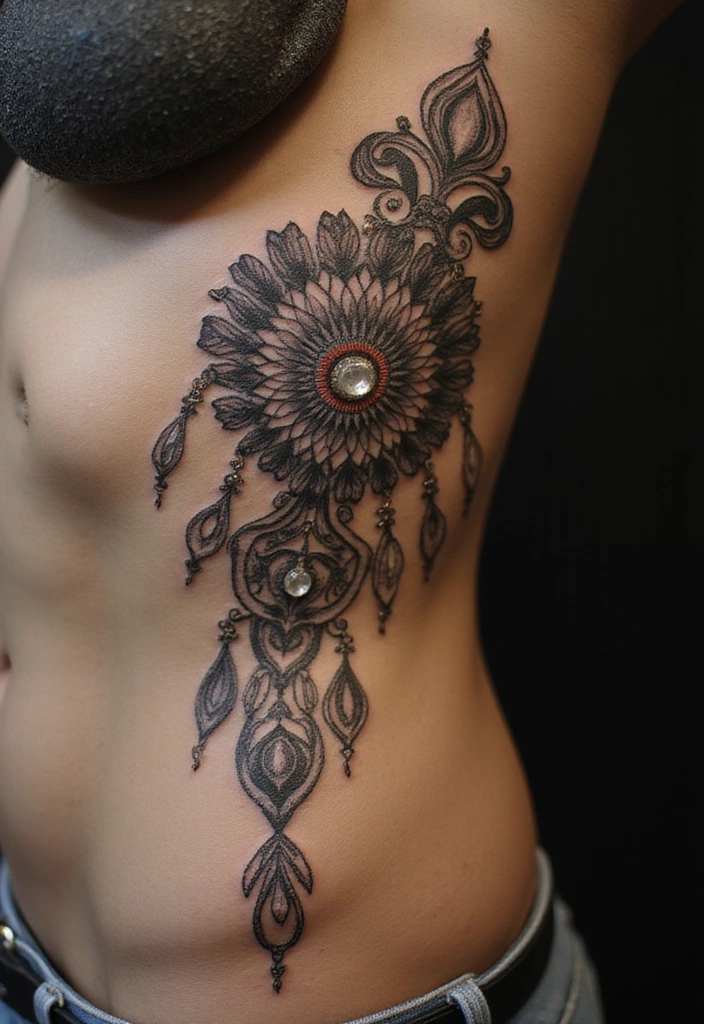 25 Elegant Rib Tattoos for Women: Creative & Feminine Body Art Ideas - 19. Ornamental Art