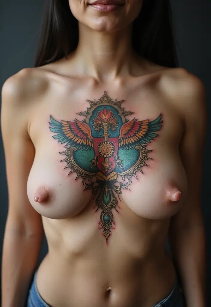 25 Empowering Breast Tattoos for Women: Healing & Strength - 11. The Strength of A Shield
