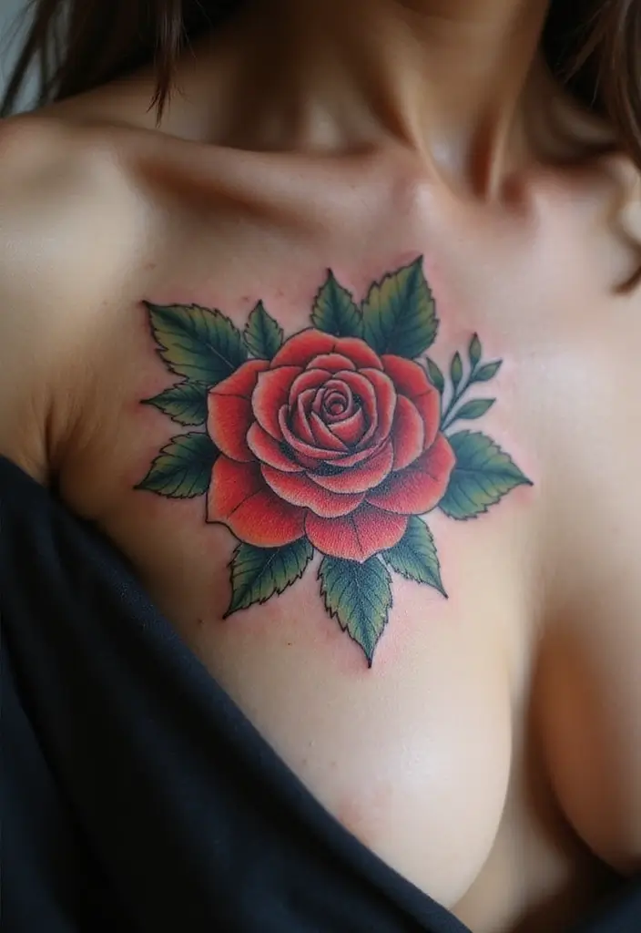 25 Empowering Breast Tattoos for Women: Healing & Strength - 13. The Rose of Resilience