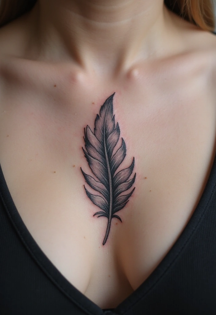 25 Empowering Breast Tattoos for Women: Healing & Strength - 17. The Feather of Freedom