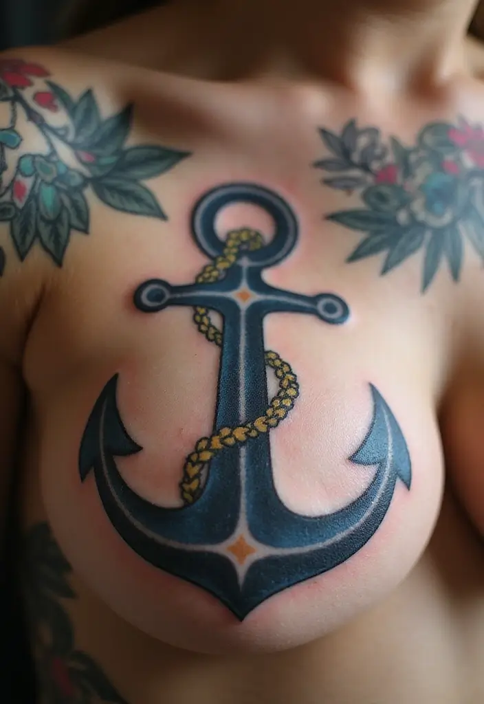 25 Empowering Breast Tattoos for Women: Healing & Strength - 20. The Strong Anchor