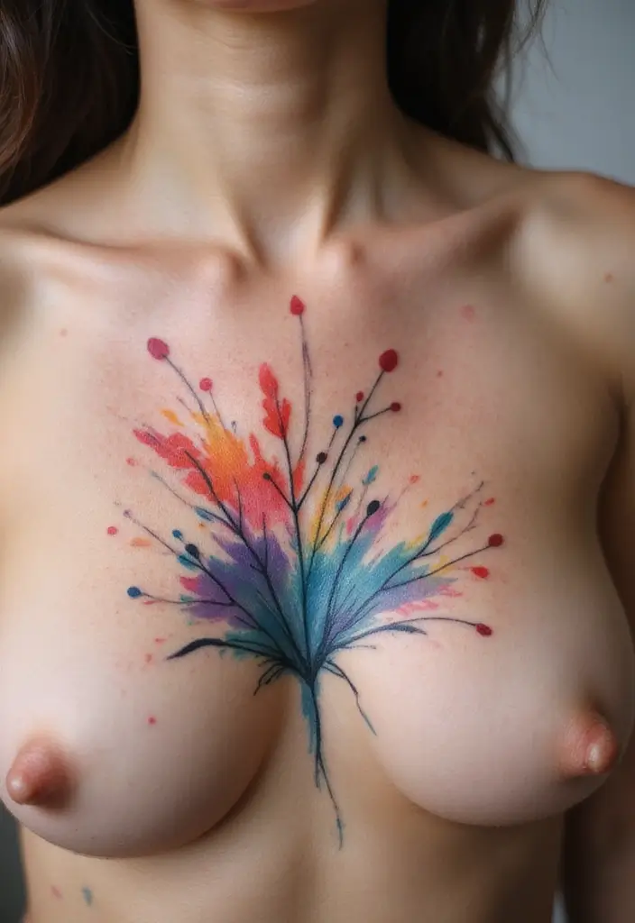 25 Empowering Breast Tattoos for Women: Healing & Strength - 22. The Serenity of Watercolor