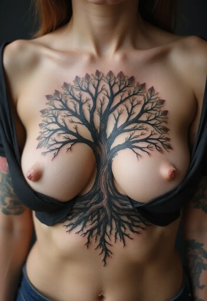25 Empowering Breast Tattoos for Women: Healing & Strength - 4. The Resilient Tree of Life