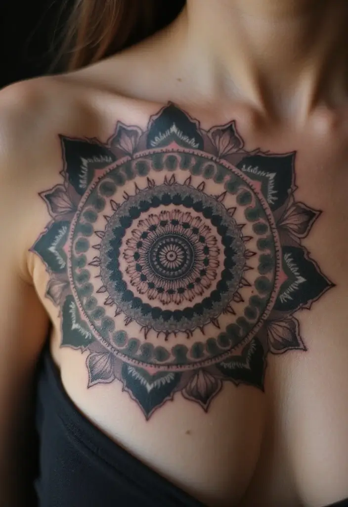 25 Empowering Breast Tattoos for Women: Healing & Strength - 7. Meaningful Mandalas