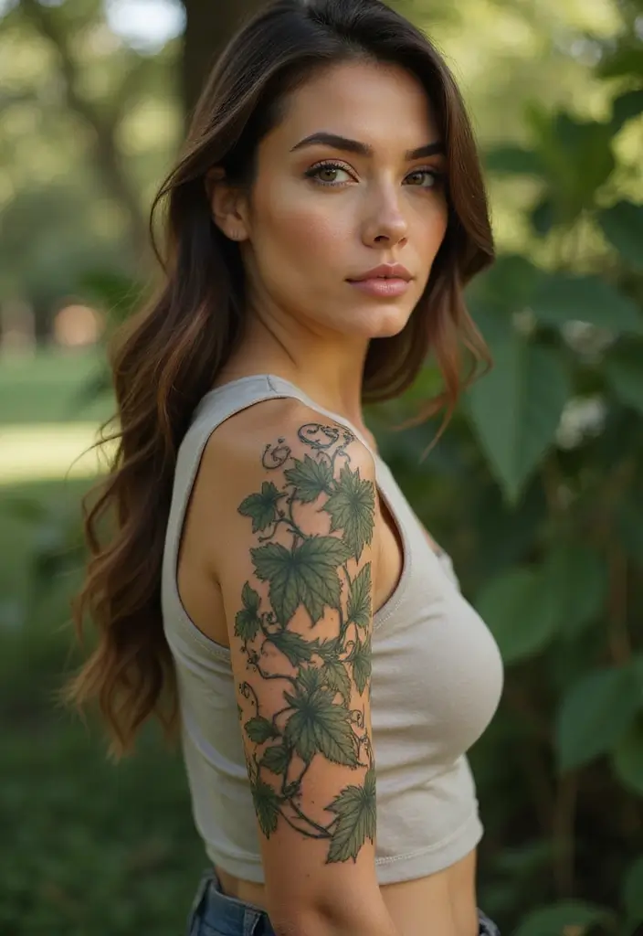 25 Full Sleeve Tattoos for Women: Creative & Bold Body Art - 13. Intricate Ivy Wrap