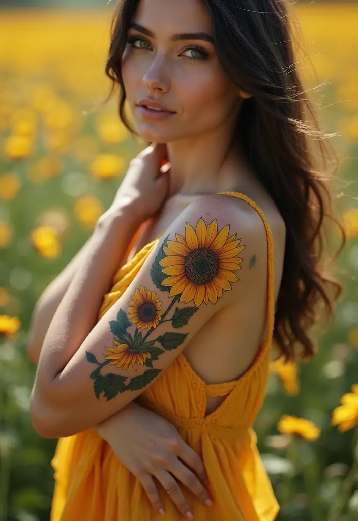 25 Full Sleeve Tattoos for Women: Creative & Bold Body Art - 14. Sunflower Delight