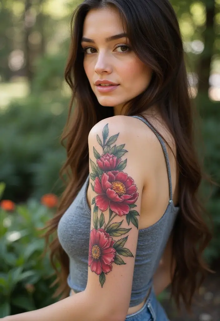 25 Full Sleeve Tattoos for Women: Creative & Bold Body Art - 17. Bold Peonies
