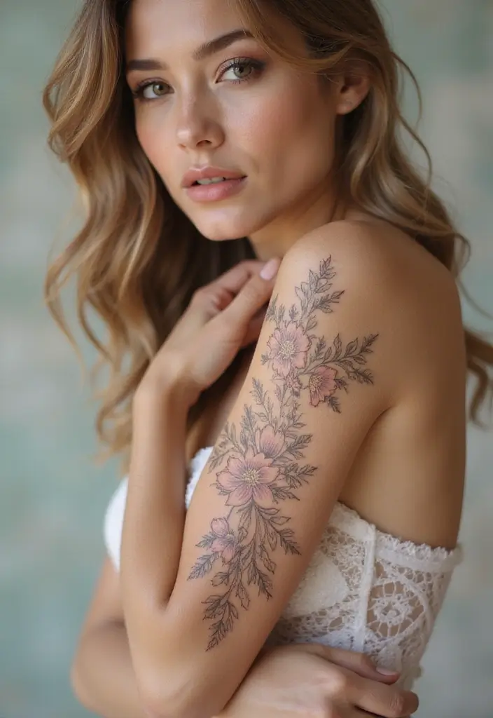 25 Full Sleeve Tattoos for Women: Creative & Bold Body Art - 18. Decorative Floral Lace