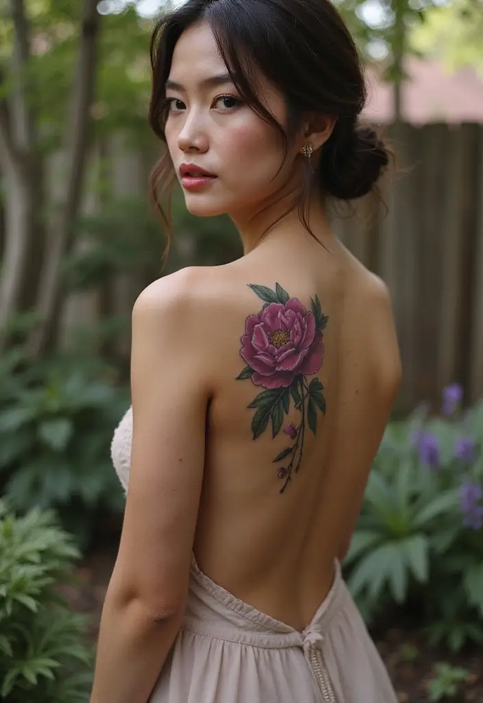 25 Sensual Lower Back Tattoos for Women: Classic & Timeless - 12. Gorgeous Peony Designs