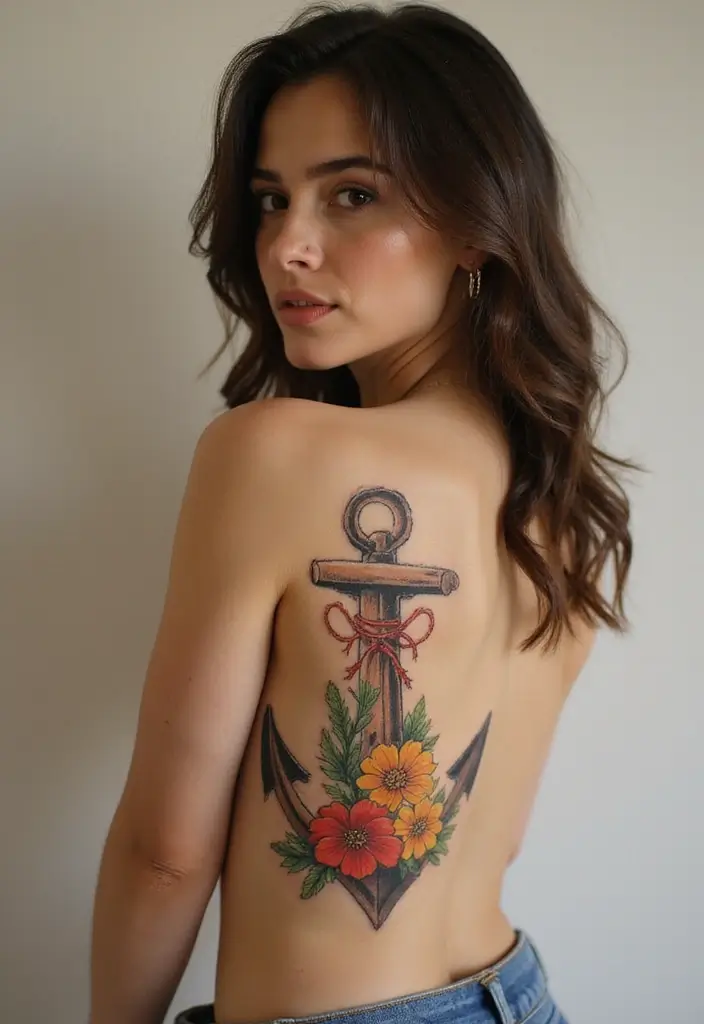 25 Sensual Lower Back Tattoos for Women: Classic & Timeless - 13. Floral Anchor Tattoos