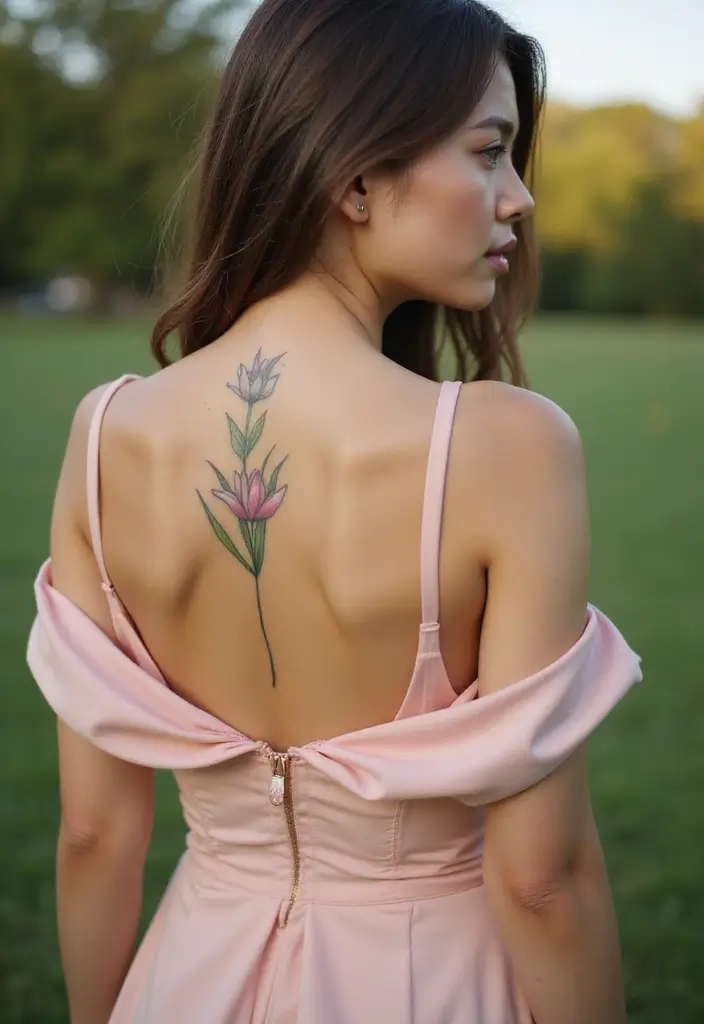 25 Sensual Lower Back Tattoos for Women: Classic & Timeless - 14. Soft Tulip Tattoos