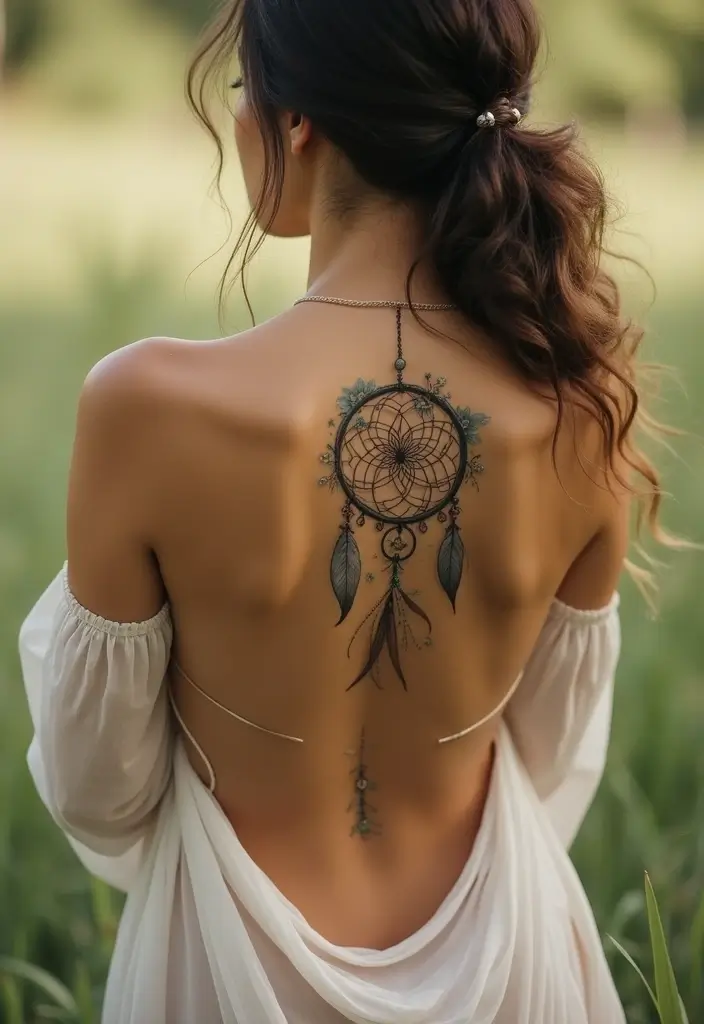 25 Sensual Lower Back Tattoos for Women: Classic & Timeless - 19. Floral Dreamcatchers