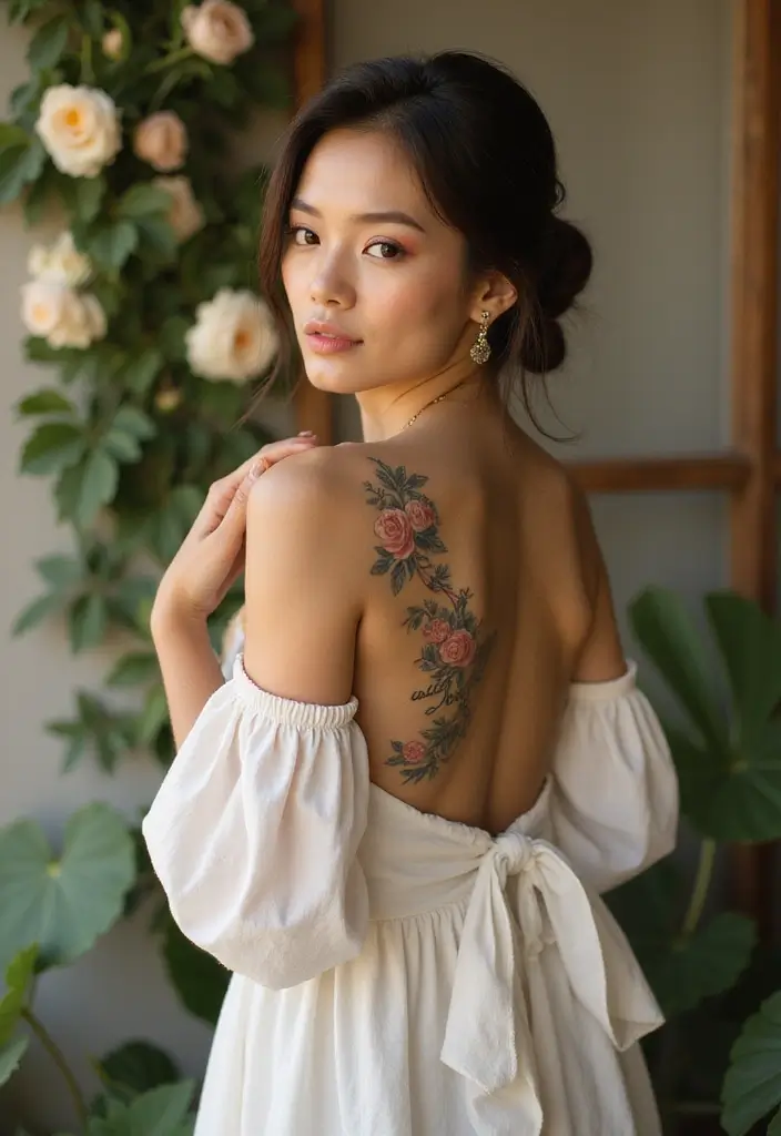 25 Sensual Lower Back Tattoos for Women: Classic & Timeless - 21. Vintage Floral Scripts