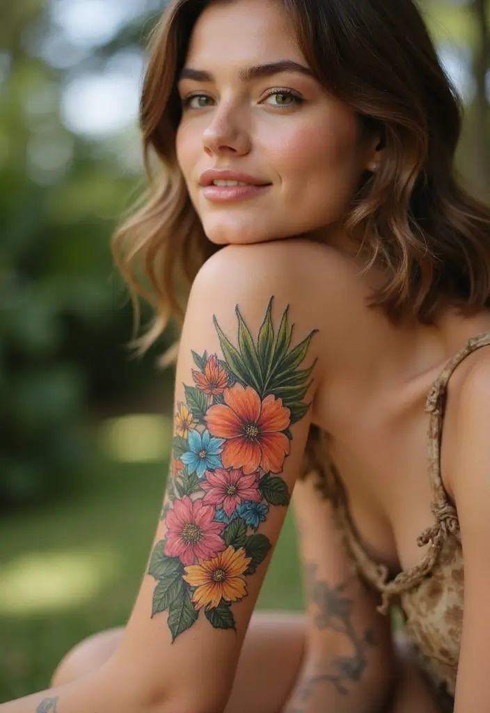 25 Stylish Calf Tattoos for Women: Creative & Eye-Catching - 10. Tropical Floral Mix