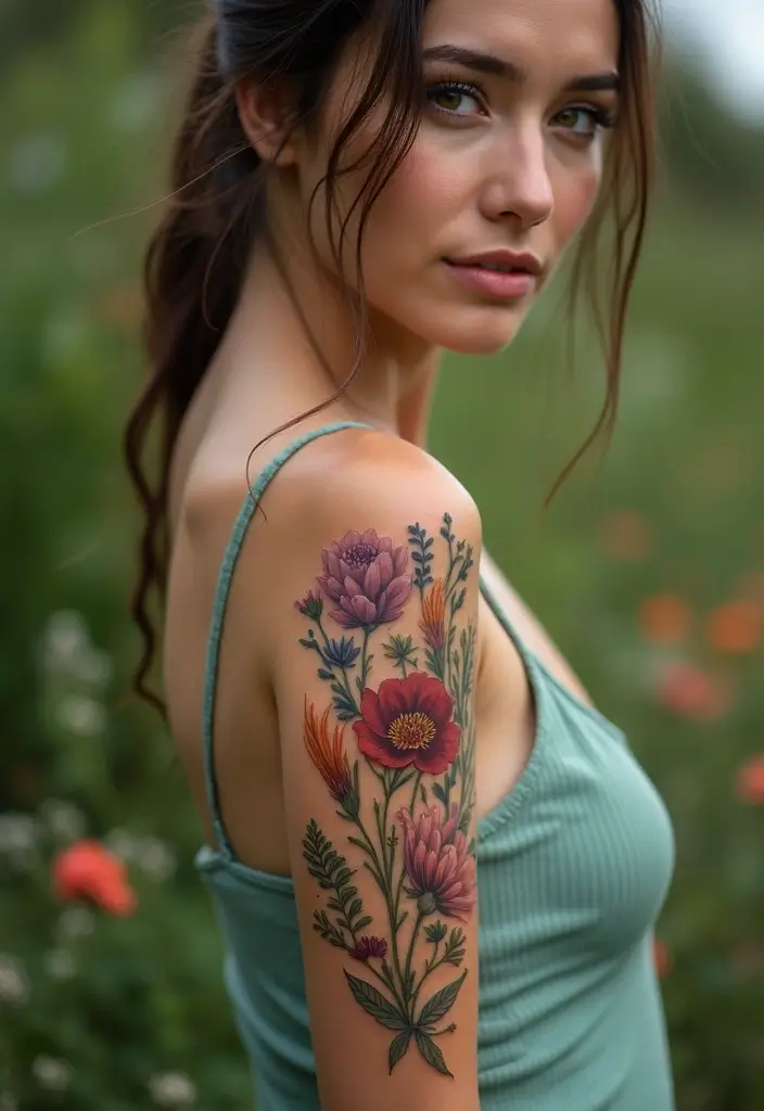 25 Stylish Calf Tattoos for Women: Creative & Eye-Catching - 13. Nature-Inspired Wildflowers