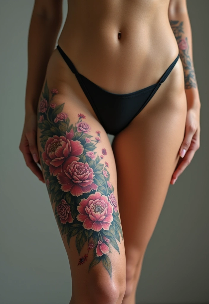 25 Stylish Calf Tattoos for Women: Creative & Eye-Catching - 2. Majestic Peonies