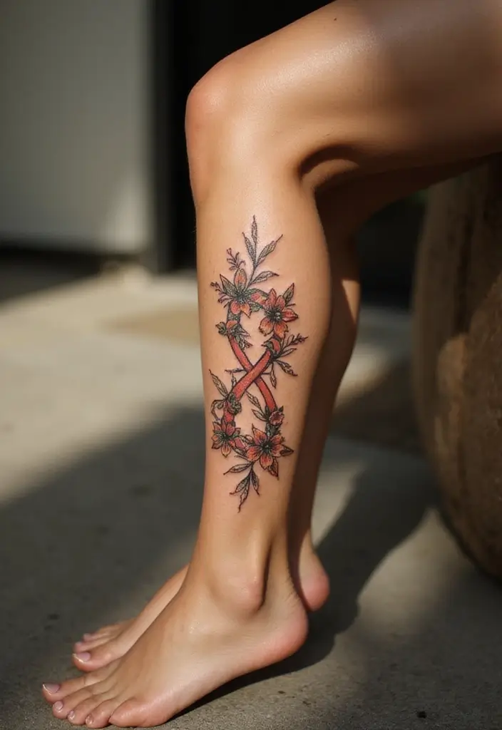 25 Stylish Calf Tattoos for Women: Creative & Eye-Catching - 22. Floral Infinity Symbol