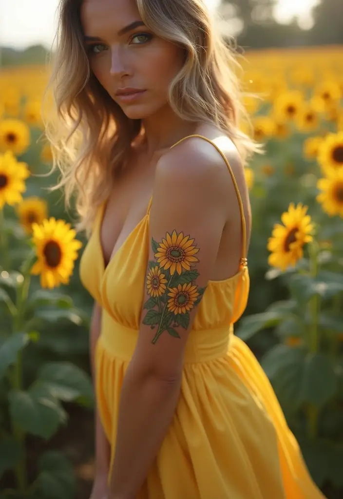 25 Stylish Calf Tattoos for Women: Creative & Eye-Catching - 4. Whimsical Sunflowers