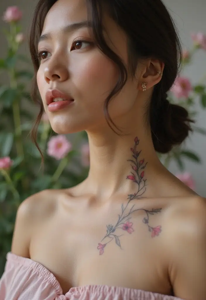 25 Subtle Neck Tattoos for Women: Minimalist & Elegant Ink - 1. Tiny Rosebuds