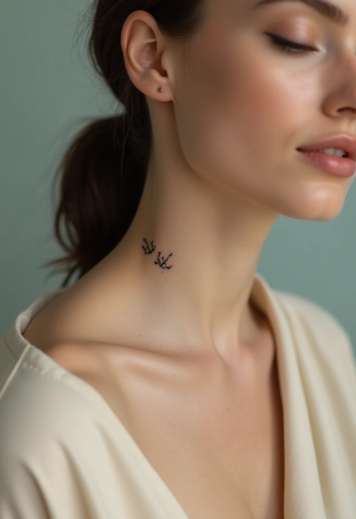 25 Subtle Neck Tattoos for Women: Minimalist & Elegant Ink - 11. Simplistic Anchors