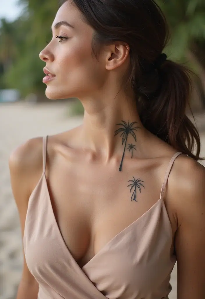 25 Subtle Neck Tattoos for Women: Minimalist & Elegant Ink - 13. Minimalist Palm Trees