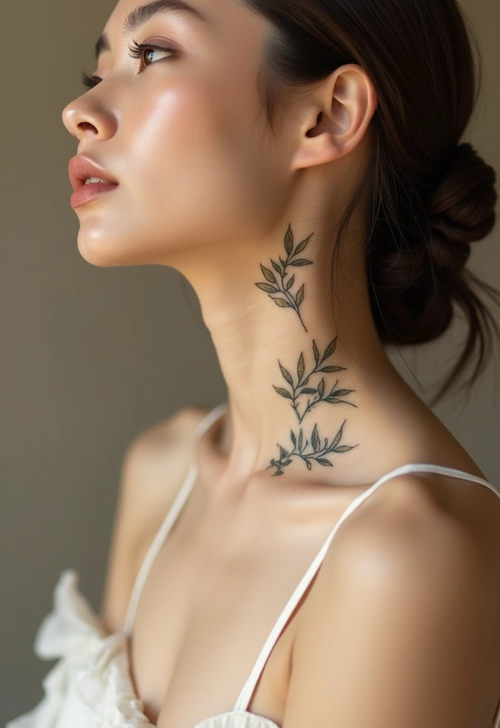 25 Subtle Neck Tattoos for Women: Minimalist & Elegant Ink - 15. Delicate Olive Branches