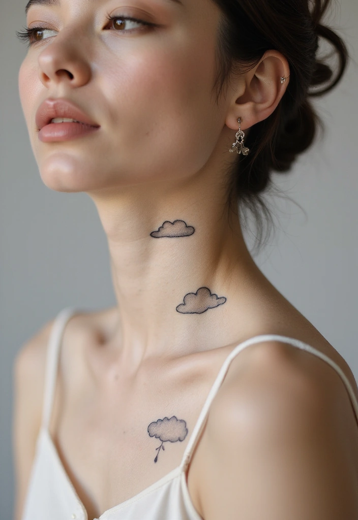 25 Subtle Neck Tattoos for Women: Minimalist & Elegant Ink - 17. Minimalist Clouds