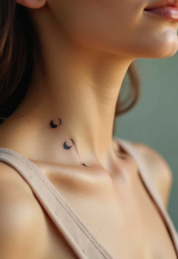 25 Subtle Neck Tattoos for Women: Minimalist & Elegant Ink - 22. Minimalist Crescent Moons