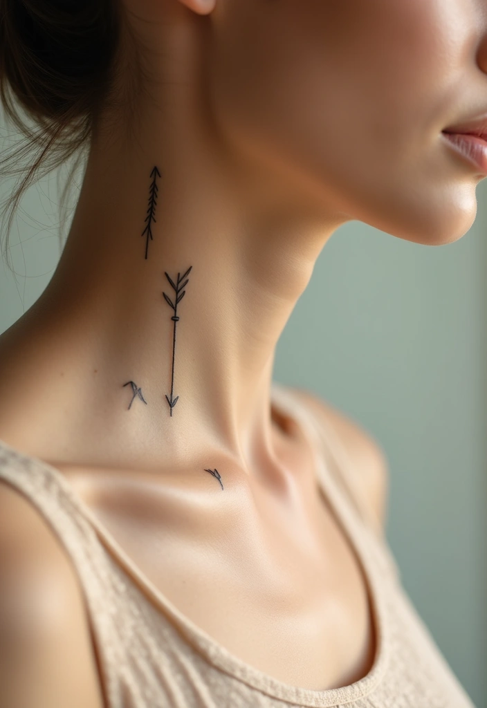 25 Subtle Neck Tattoos for Women: Minimalist & Elegant Ink - 24. Minimalist Arrows