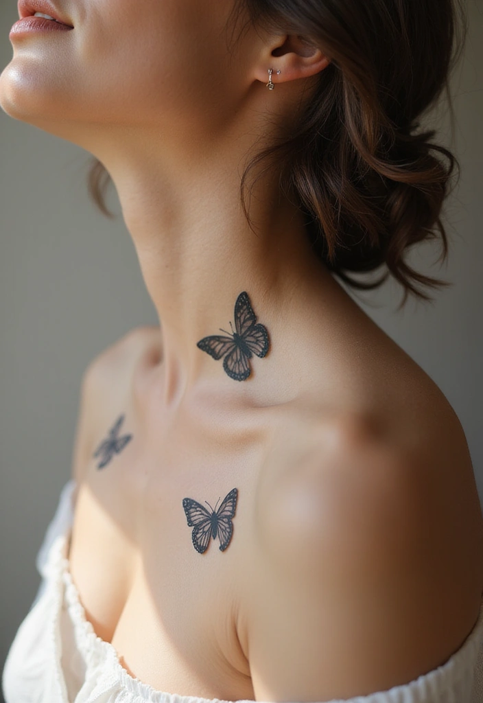 25 Subtle Neck Tattoos for Women: Minimalist & Elegant Ink - 7. Minimalist Butterflies